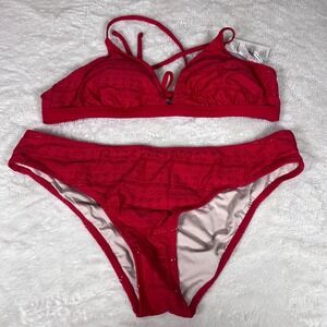 Cupshe Red Textured Crochet Pointelle Bikini Set XL New DAA12C5D037EE NWT